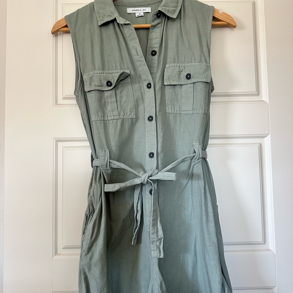 O'Neill Sage Green Sleeveless Button-Up Romper